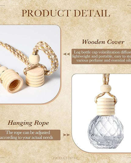 BBTO 100 Pcs Car Air Fresheners Diffuser with Wooden Cap - Empty Aromatherapy Diffuser Clear Fragrance Holder Pendant Hanging Perfume Fresheners for Car Decor (Clear Round Diamond)