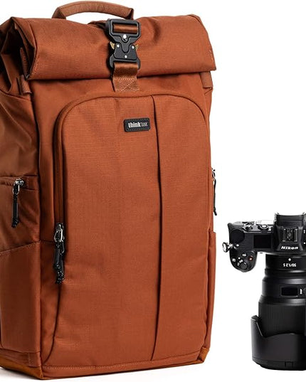 Think Tank FocusPoint 30L RollTop Camera Backpack - Urban Rust: Expandable Travel & Camera Backpack with Laptop Sleeve, Quick Side and Back Access, Rain Cover – Versatile Photography & Travel Bag