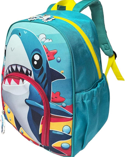 Kids Backpack for Boys and Girls, Kindergarten School Bag with Chest Strap (Blue Shark, 14 Inch)