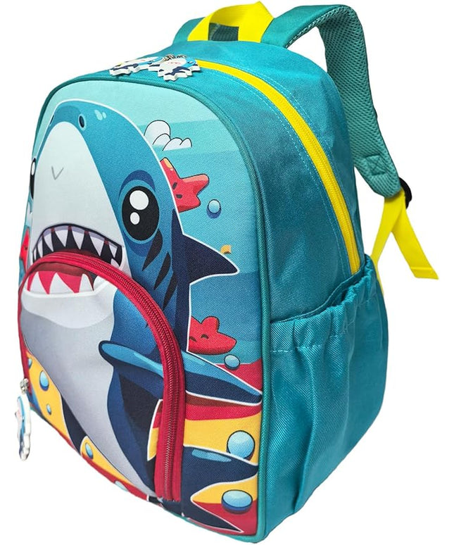 Kids Backpack for Boys and Girls, Kindergarten School Bag with Chest Strap (Blue Shark, 14 Inch)