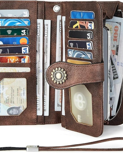 BOSTANTEN Leather Wallet for Women RFID Blocking Zip Around Credit Cards Holder Phone Clutch