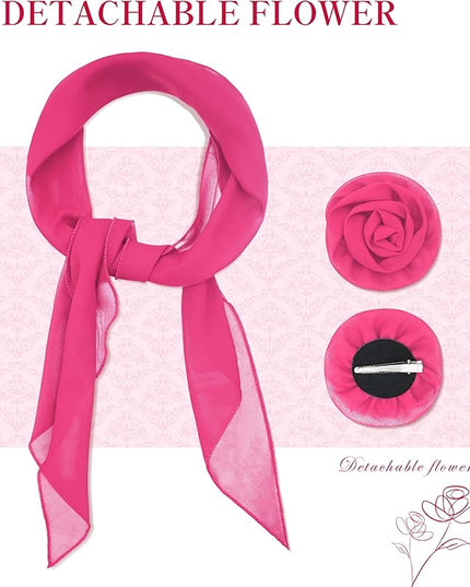 Chiffon Scarf for Women, Removable Flower Neck Scarf Light Soft Fashion Rose Scarves Versatile Headband or Hair Band