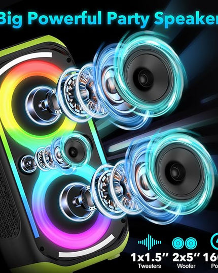 Bluetooth Speaker 160W Loud Wireless Outdoor Portable Big Powerful Deep Bass Sound TWS Large Home Party Speakers with Subwoofer LED Lights