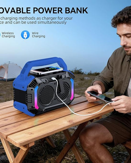 Wilody Speakers Bluetooth Wireless, 100W Loud Outdoor Speaker with Bass, IPX7 Waterproof Floatable, 20H Playtime, Wireless Charge, TWS, RGB Light, Portable Speaker for Work, Garage, Outdoor (Blue)