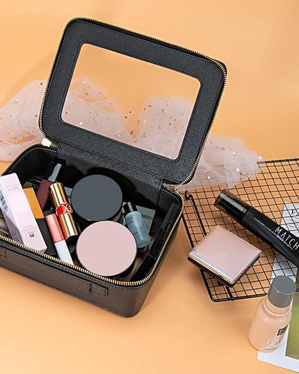 Aveniee Clear Makeup Bag Organizer,Large Travel Toiletry Bag for Women, Waterproof Cosmetic Pouch with Zippers,Car Organizers and Storage Case for Accessories,Black