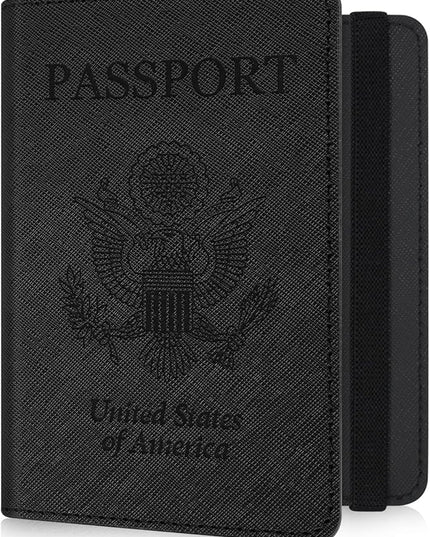 RSAquar Passport and Vaccine Card Holder Combo, Passport Holder Cover Wallet, Leather Card Case Travel Accessories with RFID Blocking for Women and Men, Y-Black