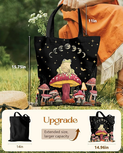 Aesthetic Tote Bag for Women- with Magnetic Buckle and Zipper Inner Pocket Cloth Cotton Canvas Tote Bags