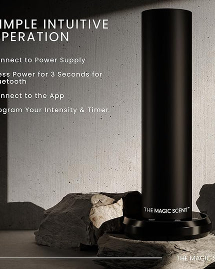 The Magic Scent Bluetooth Tower Diffuser Home & Office - Smart Ultra-Quiet for Home & Hotel - Waterless Cold-Air Programmable Professional Diffuser Machine - Essential Aroma Oil Included