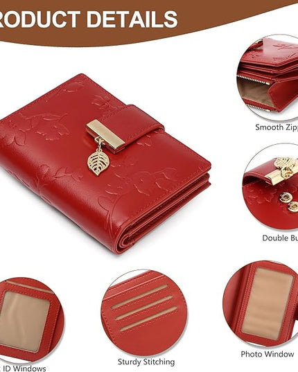 yiijay Small Wallet Women RFID Blocking Leather Bifold Wallet Credit Card Holder for Women Ladies Compact Wallet Mini Purse With Zipper Pocket