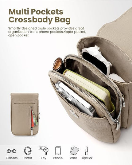befen Genuine Leather Small Crossbody Bags for Women, Cell Phone Cross body Purse Bag with RFID Blocking Card Slots