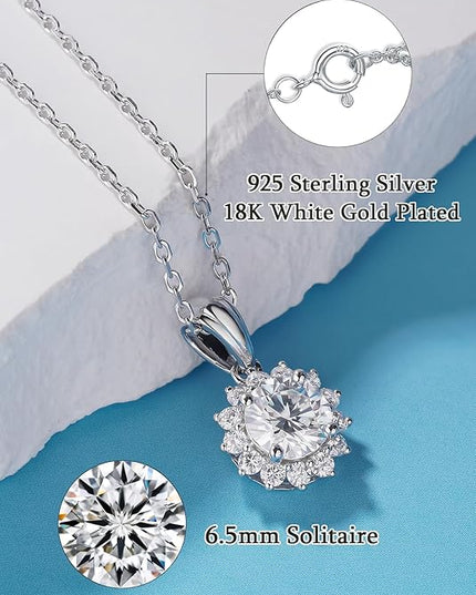 IMOLOVE Moissanite Solitaire Pendant Necklaces for Women Sterling Silver with 18K White Gold Plated 1-3 Carat D Color VVS1 Clarity Mossanite Jewelry for Women