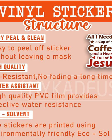 (3Pcs) All I Need is a Cup of Coffee and a Heart Full of Jesus Sticker, Inspirational Christian Faith Vinyl Decal for Laptop, Water Bottle, Scrapbook, Phone Case, Journal, Waterproof 3" x 3"
