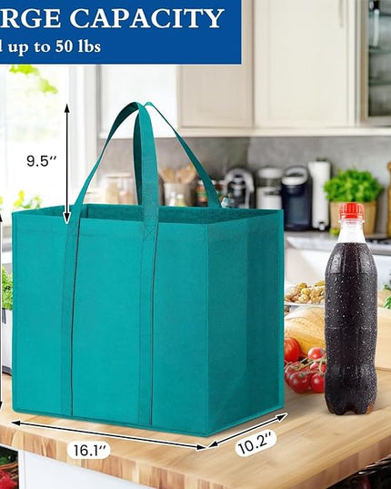 WISELIFE Reusable Grocery Shopping Bags 10 Pack Large Foldable Tote Bags Bulk, Long Handle for Shopping Groceries Clothes (New 5 Colors)