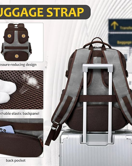 Travel Laptop Backpack 17.3 inch XL Computer Backpack for Men Waxed Canvas College Daypack Business Backpack Gray