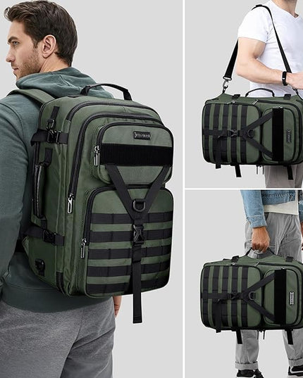 WITZMAN Carry On Travel Backpack for Men Large Convertible 45L Fit 17 Inch Laptop Backpack 3 in 1 Bag for Airline Approved(B688 Army Green)