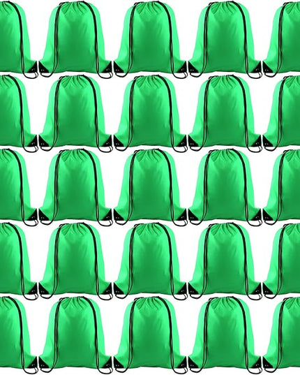 KUUQA 25Pcs Green Drawstring Backpack Bulk Drawstring Bags String Cinch Gym Backpack for Gym Sport Traveling