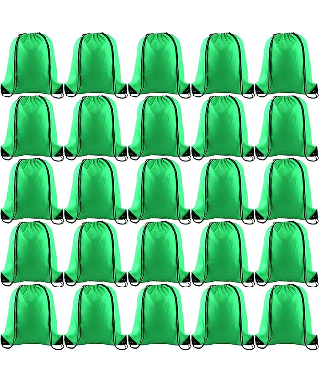 KUUQA 25Pcs Green Drawstring Backpack Bulk Drawstring Bags String Cinch Gym Backpack for Gym Sport Traveling