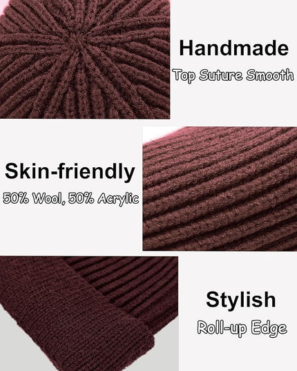 vidsel Thin Wool Fisherman Beanie for Men Women, Short Knit Cuff Trawler Watch Hats