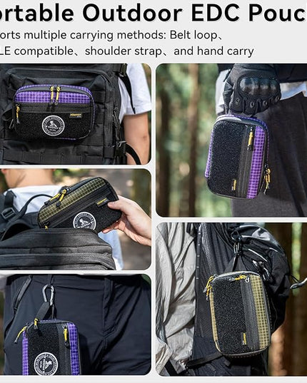 HIKEMAN EDC Pocket Organizer Pouch, Tactical Mini Small Multiple Compartments Tool Storage Bag for Men, Portable Nylon Molle Compatible Military Utility Pouch for Everyday Carry, Outdoor