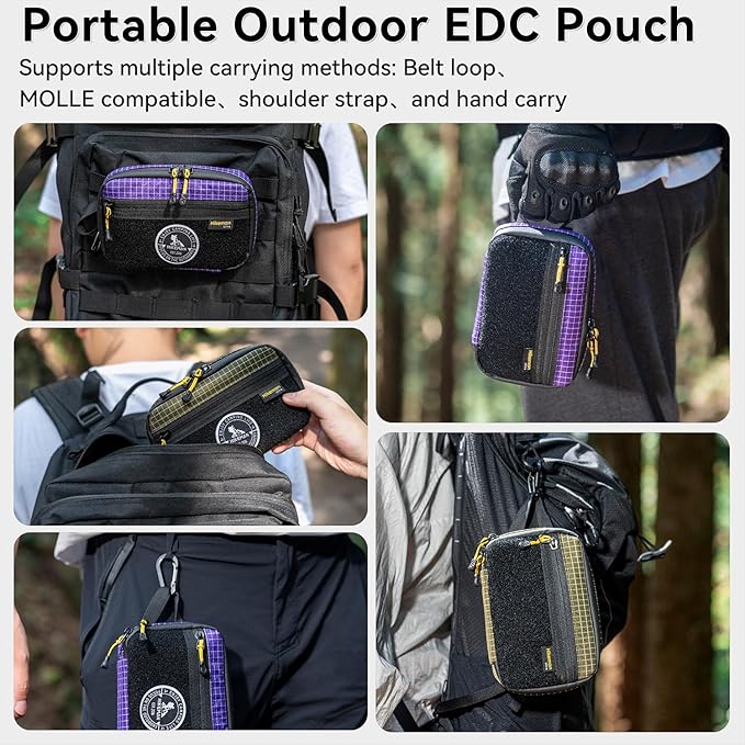 HIKEMAN EDC Pocket Organizer Pouch, Tactical Mini Small Multiple Compartments Tool Storage Bag for Men, Portable Nylon Molle Compatible Military Utility Pouch for Everyday Carry, Outdoor