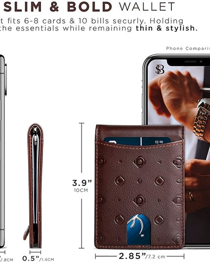 SERMAN BRANDS RFID Blocking Slim Bifold Genuine Leather Minimalist Front Pocket Wallets for Men with Money Clip Thin Mens