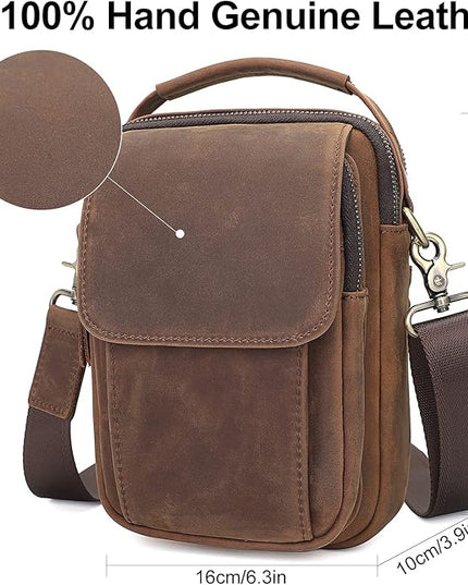 Augus Leather Small Messenger Bag For Men Crossbody Handbag Shoulder Sling Travel Bags for Men Purse Daypack Magnetic Buckle