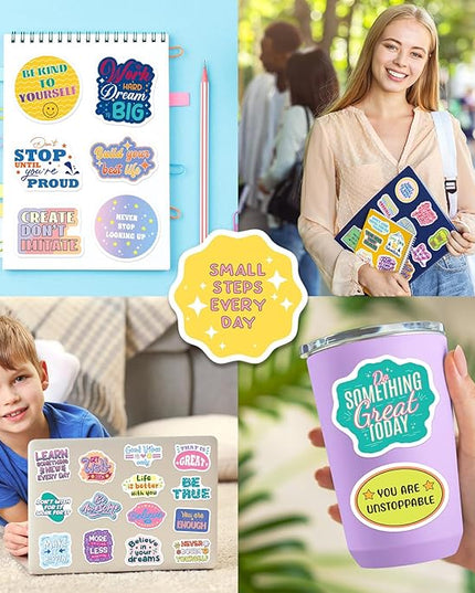 200 Pcs Motivational Stickers, Holographic Affirmation Sticker Pack, Positive Journal Encouraging Shiny Quotes for Teens, Adults, Students, Waterproof Laptop Decals