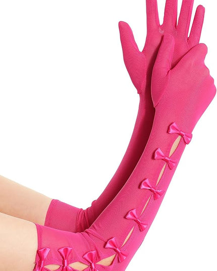BABEYOND Lace Gloves for Women - Princess Gloves Long Stretchy Bow Mesh Tulle Sheer for Costume Opera Party