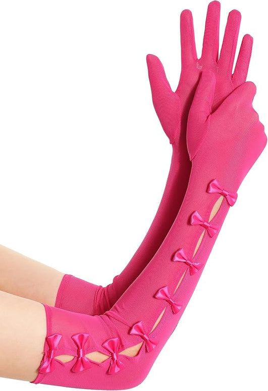BABEYOND Lace Gloves for Women - Princess Gloves Long Stretchy Bow Mesh Tulle Sheer for Costume Opera Party
