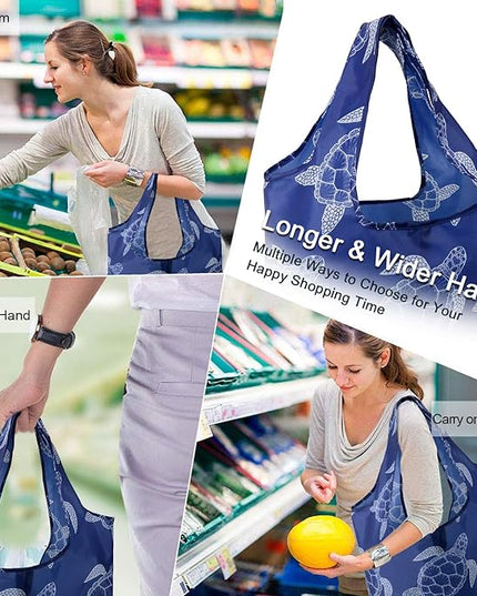 BeeGreen Animal Reusable Shopping Bags Grocery Totes 10 Pack with Zipper Carry Pouch Cute Shopper Bags XLarge Machine Washable Durable Gifts for Animal Lovers Women