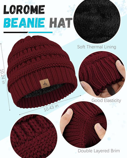Winter Beanie Hat Scarf Gloves, Warm Fleece Knit Hats Touch Screen Gloves Neck Scarf Set Winter Gifts for Unisex Adult