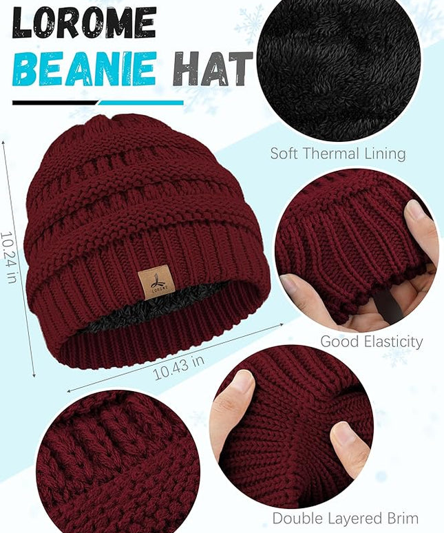 Winter Beanie Hat Scarf Gloves, Warm Fleece Knit Hats Touch Screen Gloves Neck Scarf Set Winter Gifts for Unisex Adult
