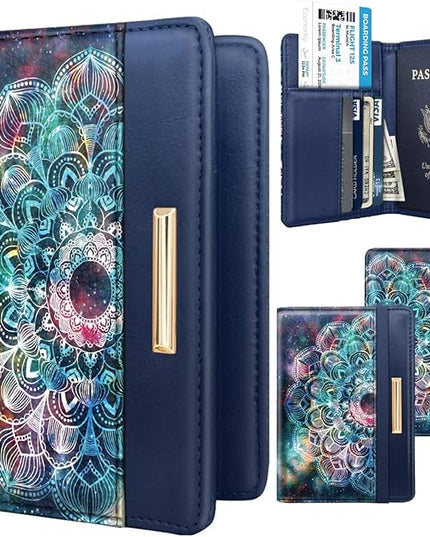 Passport Holder Cover Travel RFID Blocking Passport Cover Rose Gold Cute Flowers Passport Wallet with Elastic Band for Women