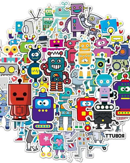 Cute Robot Stickers for Water Bottle,Waterproof Vinyl 50pcs Stickers for Laptop Computer Phone Bumper Skateboard Luggage Decals for Teens Adults