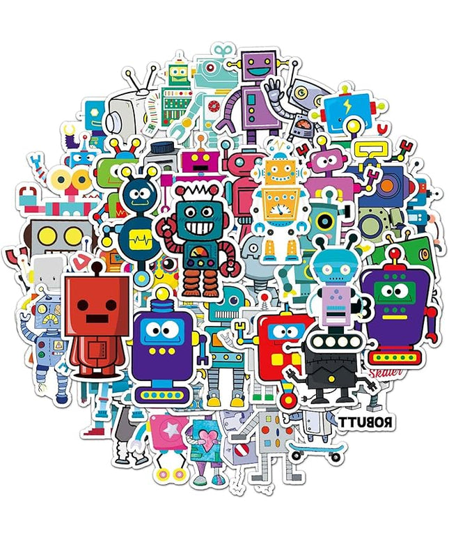 Cute Robot Stickers for Water Bottle,Waterproof Vinyl 50pcs Stickers for Laptop Computer Phone Bumper Skateboard Luggage Decals for Teens Adults