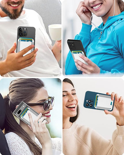 Card Holder for Phone Case, Leather Phone Wallet Stick On, Strongest Adhesive Phones Wallet for iPhone/Android, Minimalist Slim RFID, Fit 7 Cards, White, 1 Pack