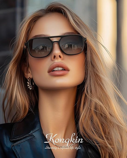 Retro Aviator Sunglasses for Women Men:Polarized Trendy Vintage 70s Rectangle Womens Shades Sun Glasses UV Protection