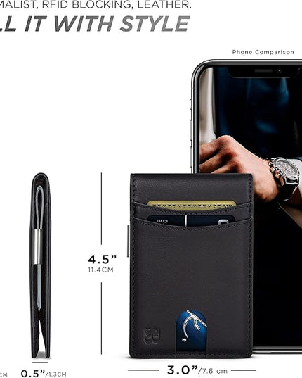 SERMAN BRANDS Mens Money Clip Wallet. RFID Blocking Slim Front Pocket Wallets for Men, Full Grain Leather RFID Minimalist Card Holder | RFID Blocking, Slim, Front Pocket, RFID, Minimalist, Card Holder