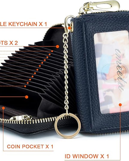 imeetu RFID Credit Card Holder, Small Leather Zipper Card Case Wallet for Women