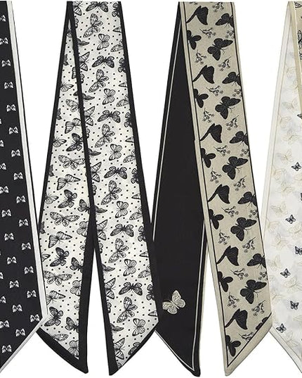 4 Pack Purse Scarf Handbags Skinny Twill Hair Scarves Narrow Neck Scarf Band Women Fashion Accessories Bag Charms