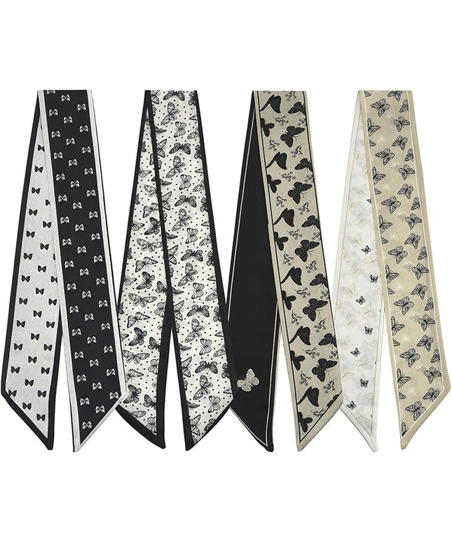4 Pack Purse Scarf Handbags Skinny Twill Hair Scarves Narrow Neck Scarf Band Women Fashion Accessories Bag Charms