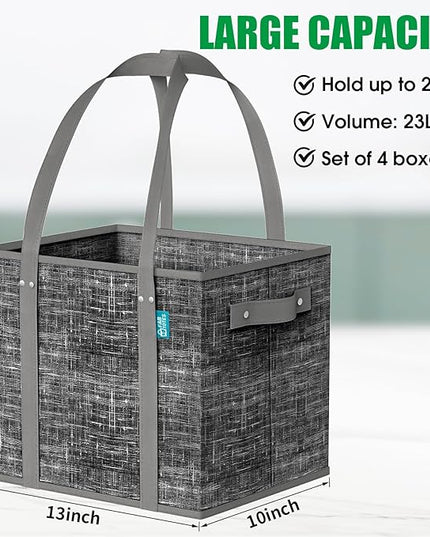 Fab totes Reusable Grocery Bags, Large Foldable Shopping Tote Bags with Reinforced Handles & Hard Bottom,4 Pack,Black