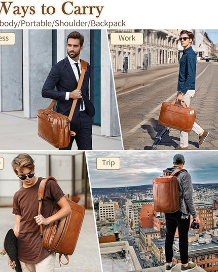Faux Leather Messenger Bag for Men | 17-17.3 Inch Leather Mens Laptop Bag Leather Briefcasen Convertible Backpack 3 in 1 Computer Handbags Work Bag Shoulder Crossbody Bag Office | Vintage Brown