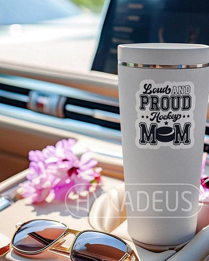 (3Pcs) Loud and Proud Hockey Mom Stickers – Funny Waterproof Vinyl Decals for Laptop, Tumbler, Car, Water Bottle, Book – Hockey Gift for Moms, Mama, 3" x 2.7"