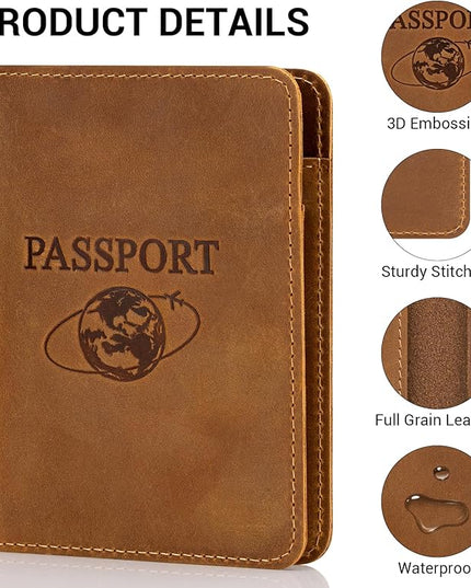 BIAOTIE Premium Leather Passport Holder Covers, Rfid Travel Wallet Passport Document Holder, Travel Essentials Wallet Cover Case for Men and Women (Light Brown)