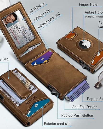 miyozi Airtag Wallet for Men Money Clip 9-Card Pop-Up Credit Card Holder with ID Window RFID Blocking Metal Case Magnetic Closure Front Pocket Wallet Gift Box | with Money Clip, Gift Boxed, Slim, RFID Blocking, Pop-up Card Case, Flip