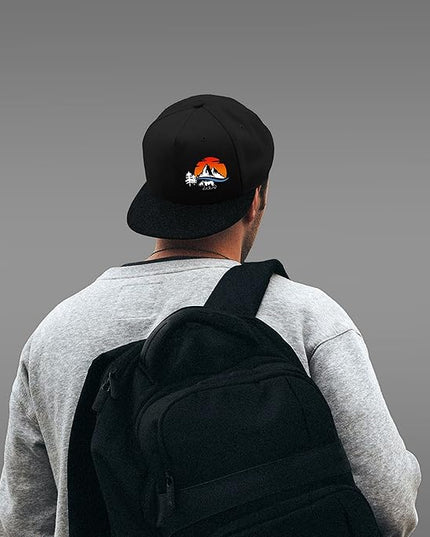 Skull Finger Flat Bill Hats for Men Black Mens Snapback Hat Baseball Cap Fitted Hat Rock N Roll Skeleton Hand Snap Backpack