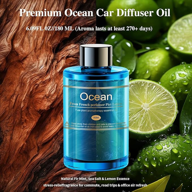 Car Air Freshener Refill for Men & Women 6.09 FL OZ /180ML-9 Month Ocean Scent Essential Oil Perfume, Essential Oil Made of Natural Plant Extracts, Compatible with Car Diffusers for Home/Office