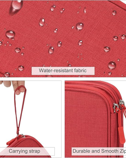 FYY Electronic Organizer, Travel Cable Organizer Bag Pouch Electronic Accessories Carry Case Portable Waterproof Double Layers Storage Bag for Cable, Cord, Charger, Phone, Earphone, Medium Size, Red