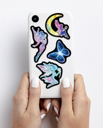 Neon Princess Water Bottle Stickers for Kids，50 Pcs Fairy Waterproof Vinyl Laptop Decals, Teens Girls Boys Adults Phone Case Skateboard Luggage Decor